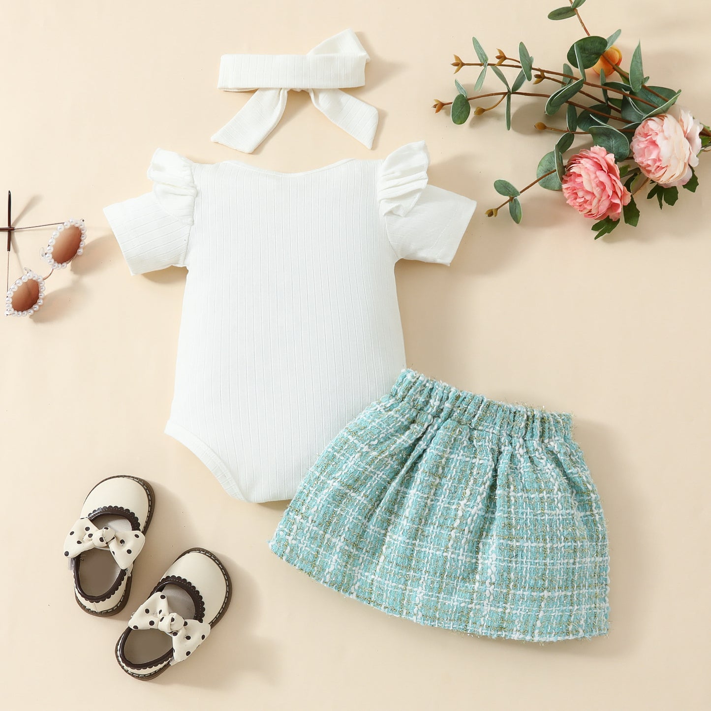Babies' Short-sleeved Blouse Skirt