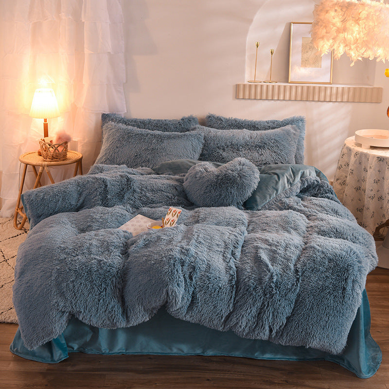 Luxury Thick Fleece Duvet Cover Winter Warm Bed Fluffy Plush Bedclothes