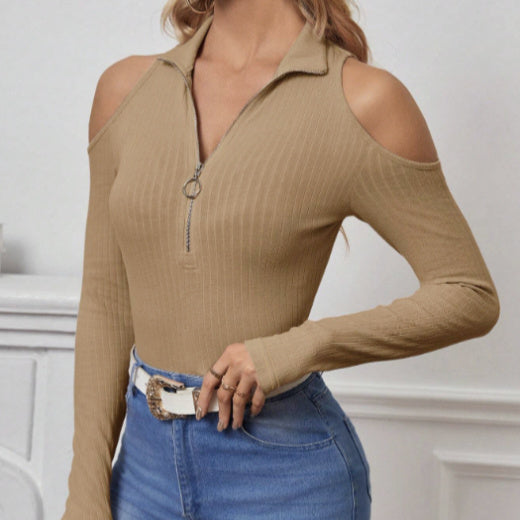Long Sleeved Off Shoulder Zipper Design