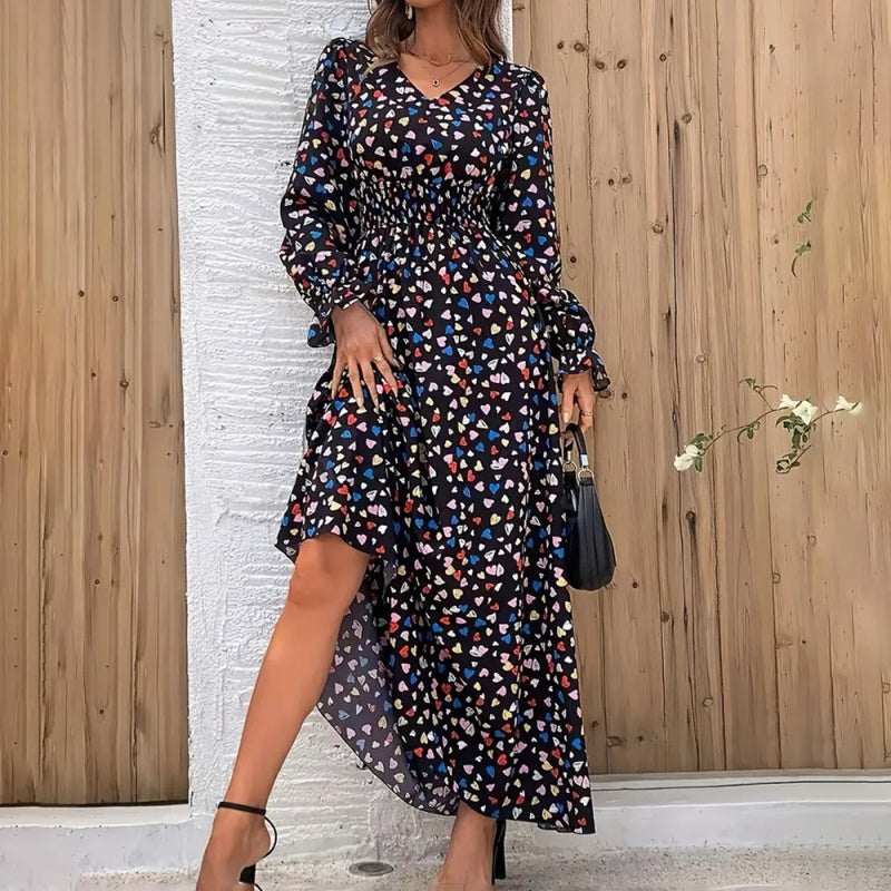 Women's V-Neck Floral Print Long Sleeve Elegant Bodycon Dress For Spring&Summer