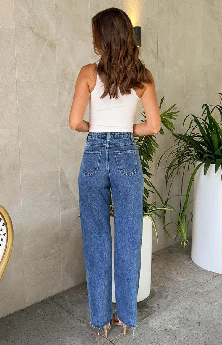 Waist Cross Beaded Straight-leg  Jeans