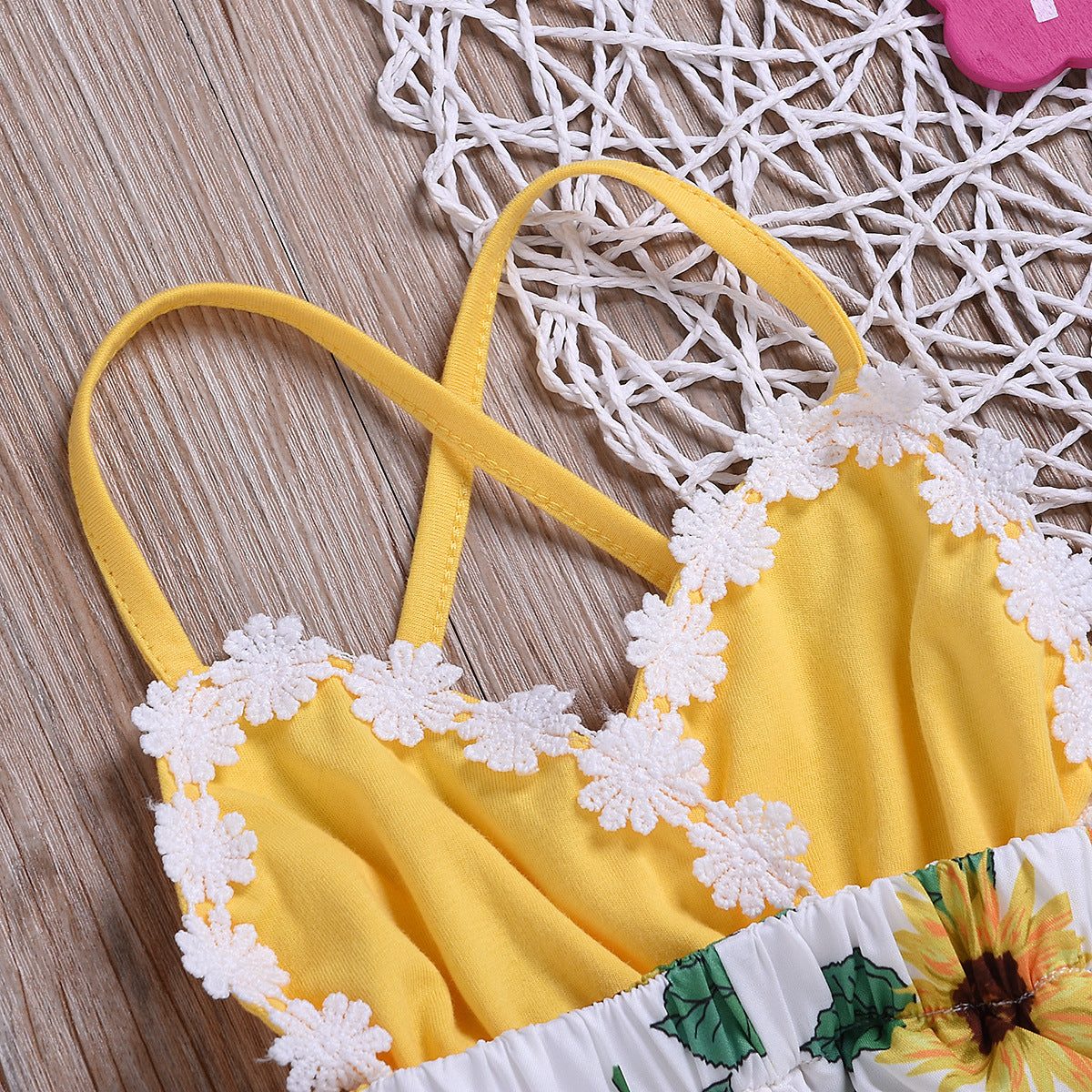 Children Sunflower Sling Lace Jumpsuit