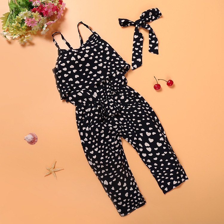 Cotton Sleeveless Polka Dot Strap Girls Jumpsuit Clothes Sets Outfits Children