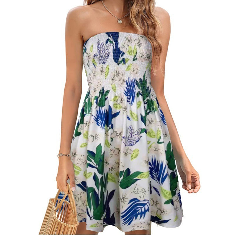 Spring And Summer New Fashion Printed Beach Vacation Sexy Tube Top Dress