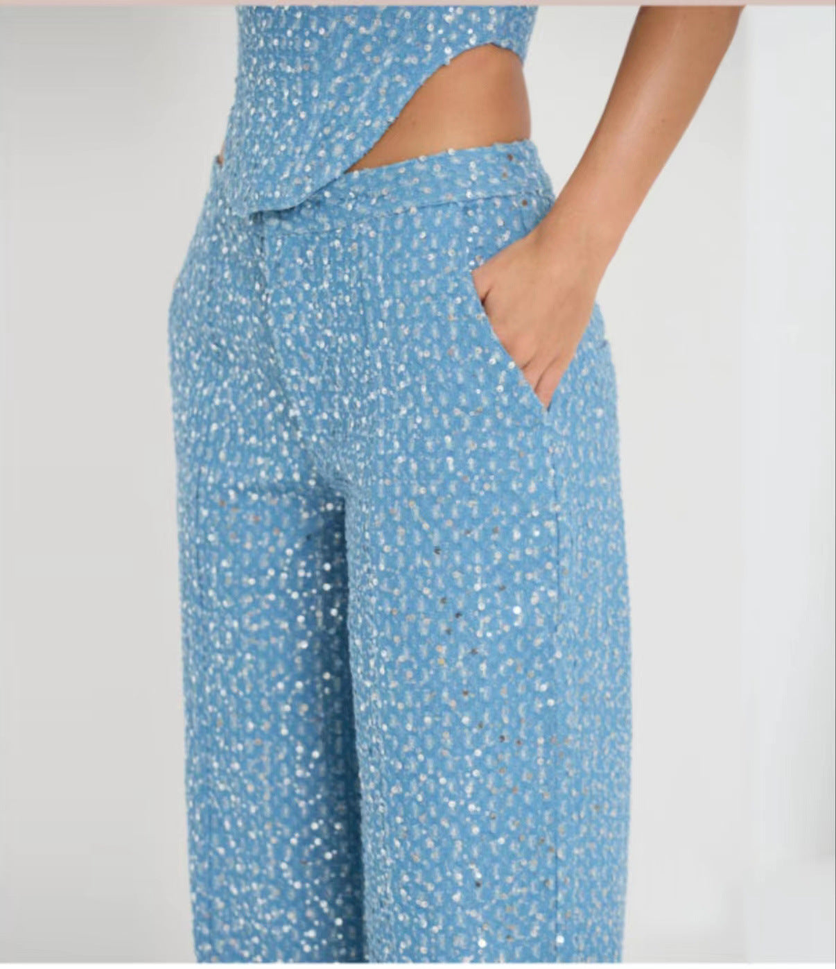 Fashion Denim Tube Top Wide Leg Pants