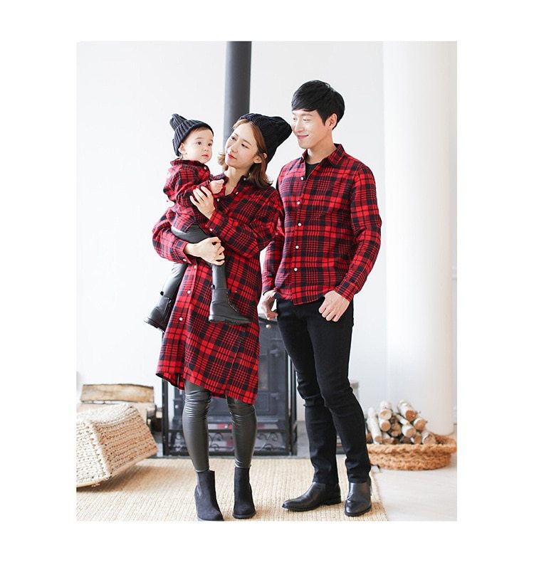 Mother and child red plaid shirt  outfit