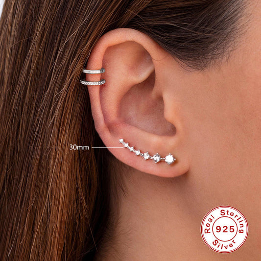 Silver Single Row Shiny Diamond Ear Studs