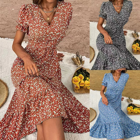 V-neck Floral Tight Waist Women's