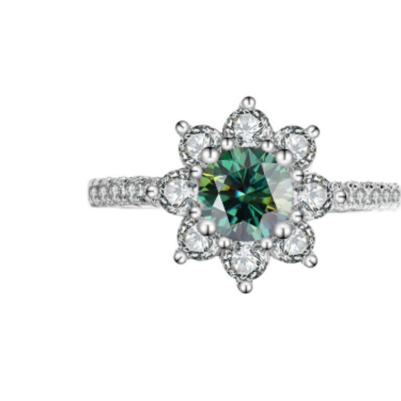 Sterling Silver  Ring Female Flower Diamond