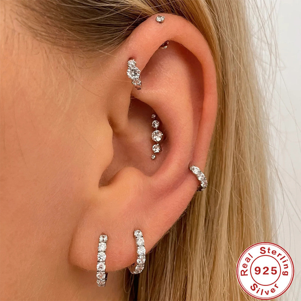 Sterling Silver Piercing Zircon With Diamond Earrings