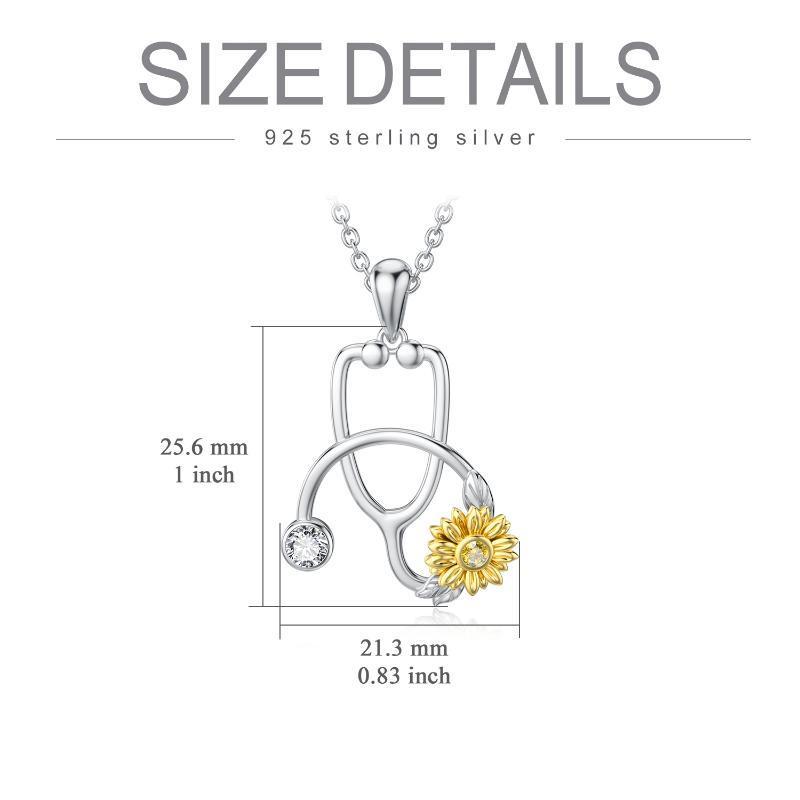 Sterling Silver Sunflower Stethoscope Medical Pendant Necklace