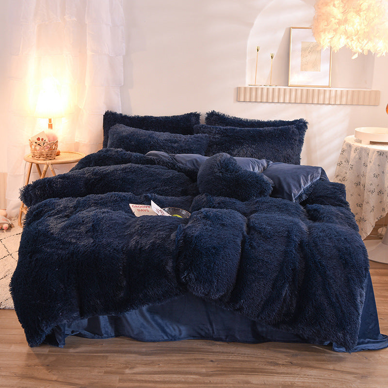 Luxury Thick Fleece Duvet Cover Winter Warm Bed Fluffy Plush Bedclothes