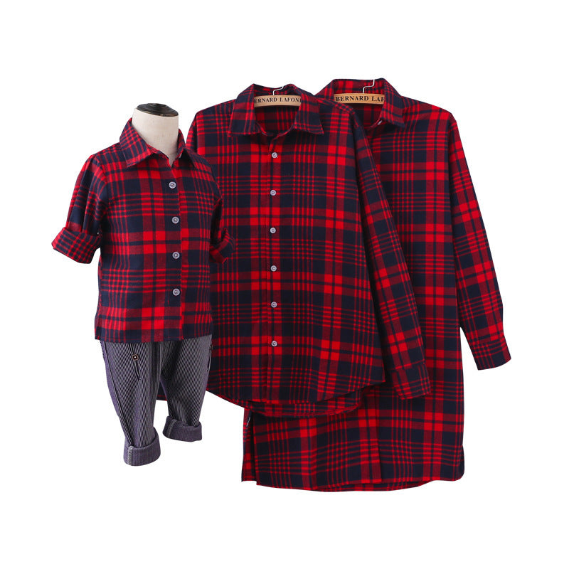 Mother and child red plaid shirt  outfit