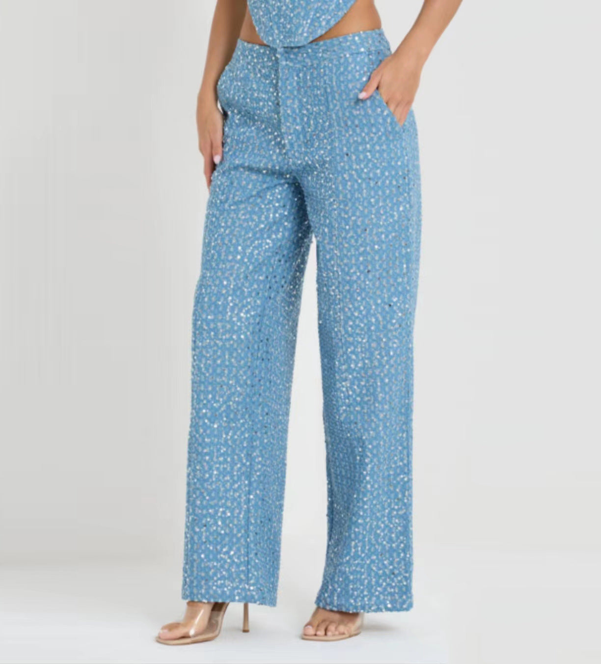 Fashion Denim Tube Top Wide Leg Pants