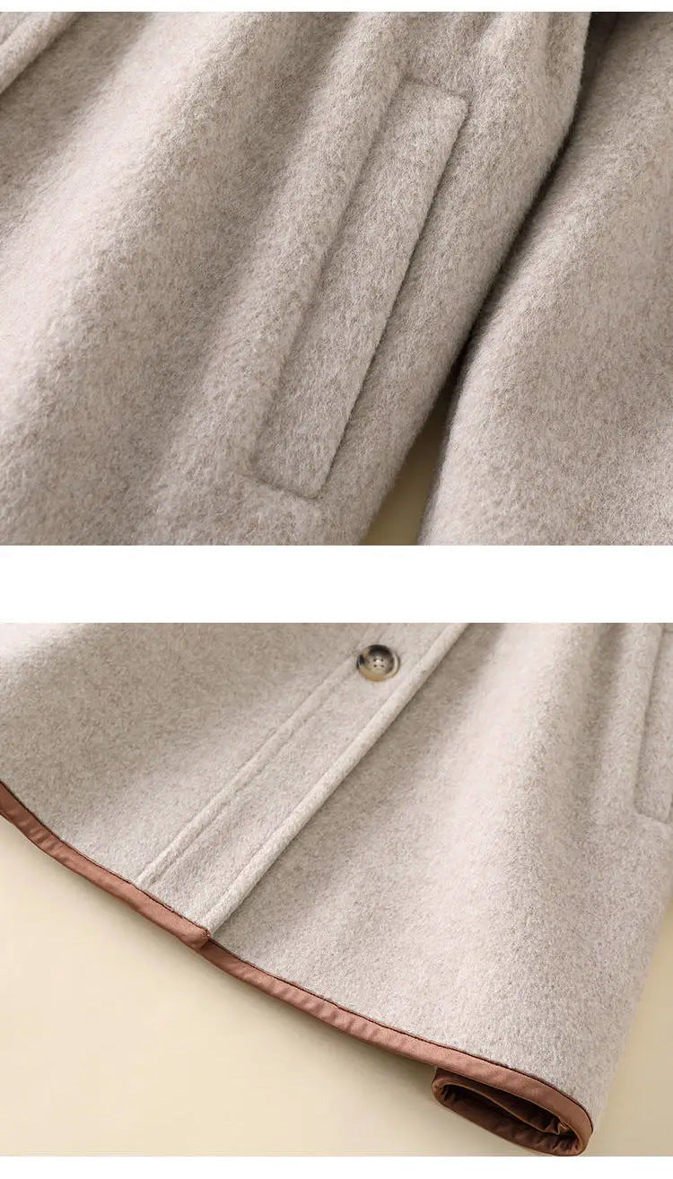 Color Woolen Coat, British Fashion Mid-length Coat, Waist Thickened