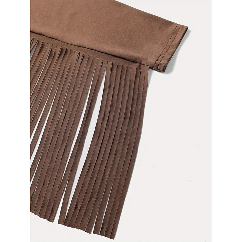 Off-Shoulder Fringe Top, Sexy Slim Fitted Long Sleeve