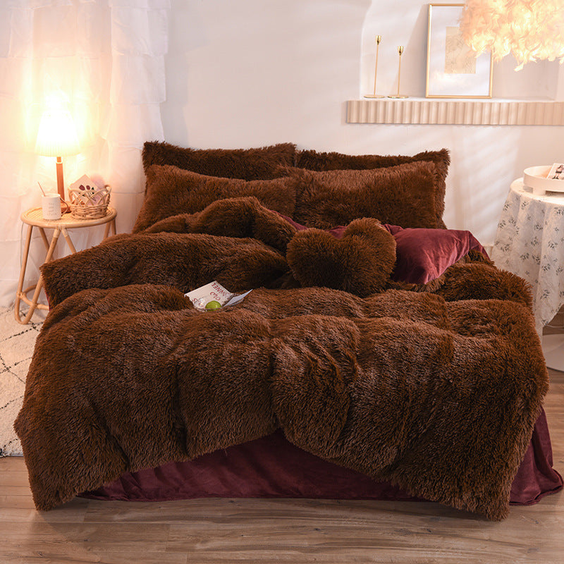 Luxury Thick Fleece Duvet Cover Winter Warm Bed Fluffy Plush Bedclothes