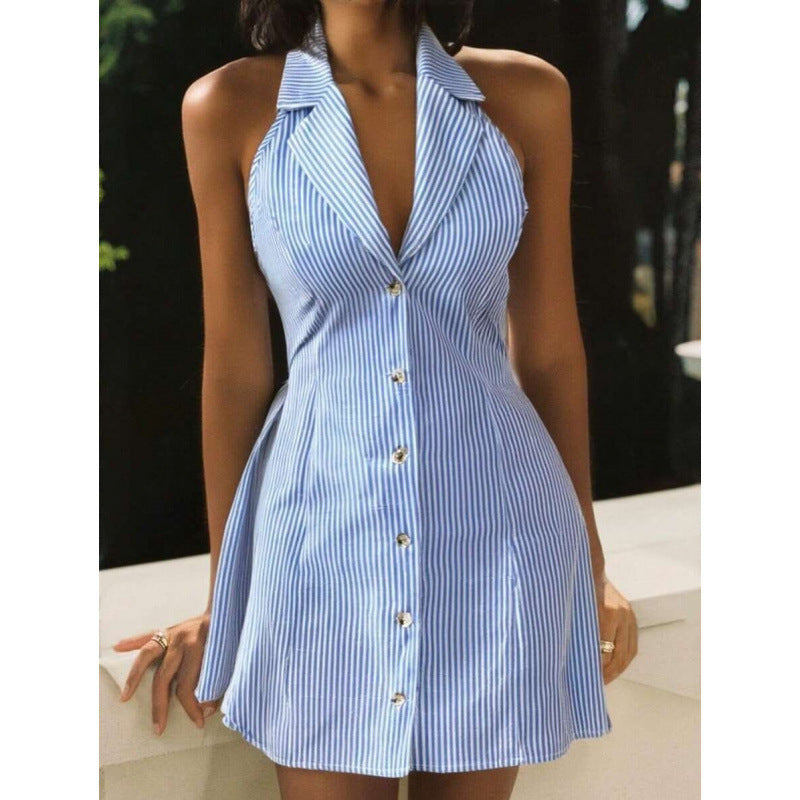 Backless Lace Up  Button Sling Dress