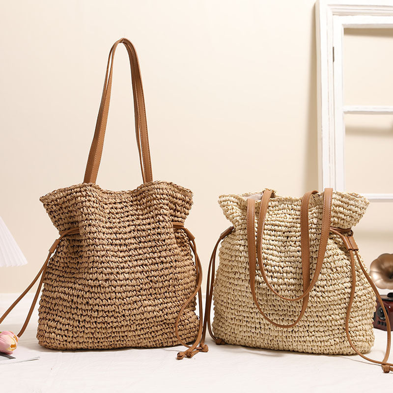Straw Bag Drawstring Hand-carrying Shoulder Bag