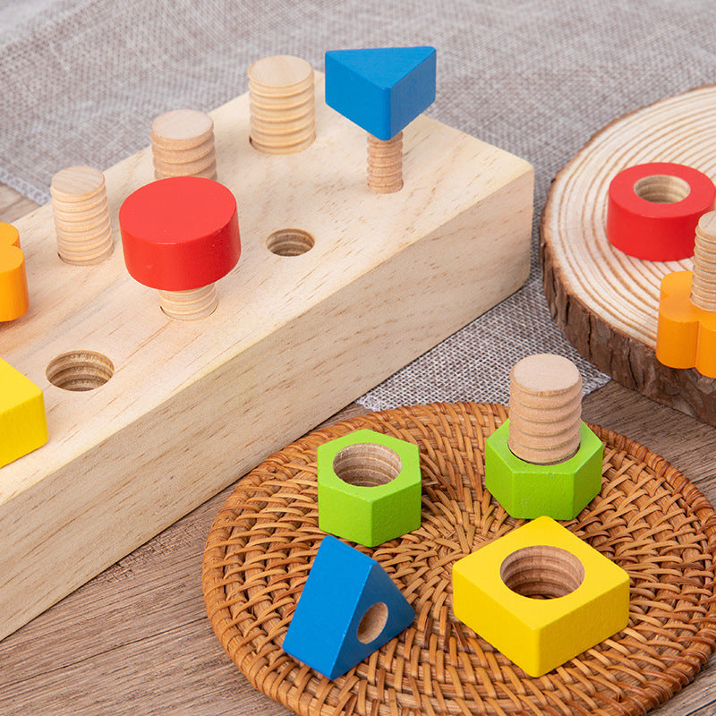 Wooden Boys And Girls Nut Thread Combination Toy
