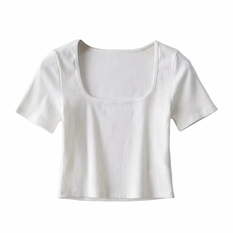 Summer Cropped Square Neck T-shirt