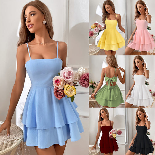 Backless Bow Tie Tied Short Sexy Suspender Dress
