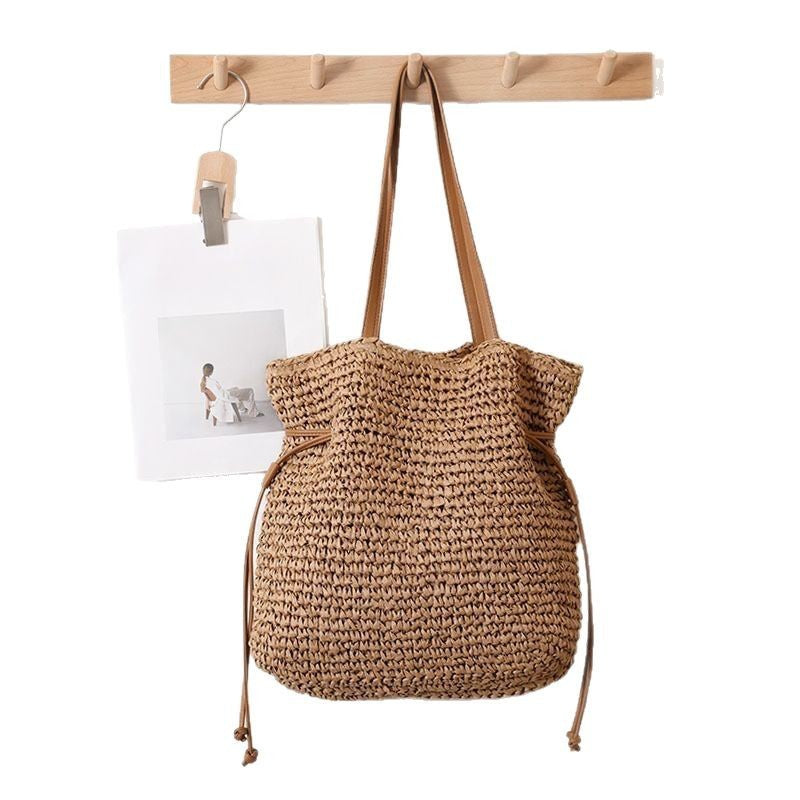 Straw Bag Drawstring Hand-carrying Shoulder Bag