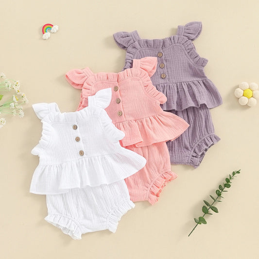 Girls Summer Suspender Shorts Suit