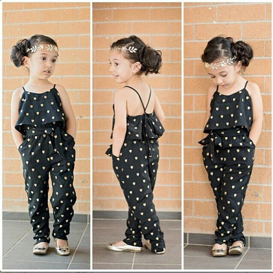 Cotton Sleeveless Polka Dot Strap Girls Jumpsuit Clothes Sets Outfits Children