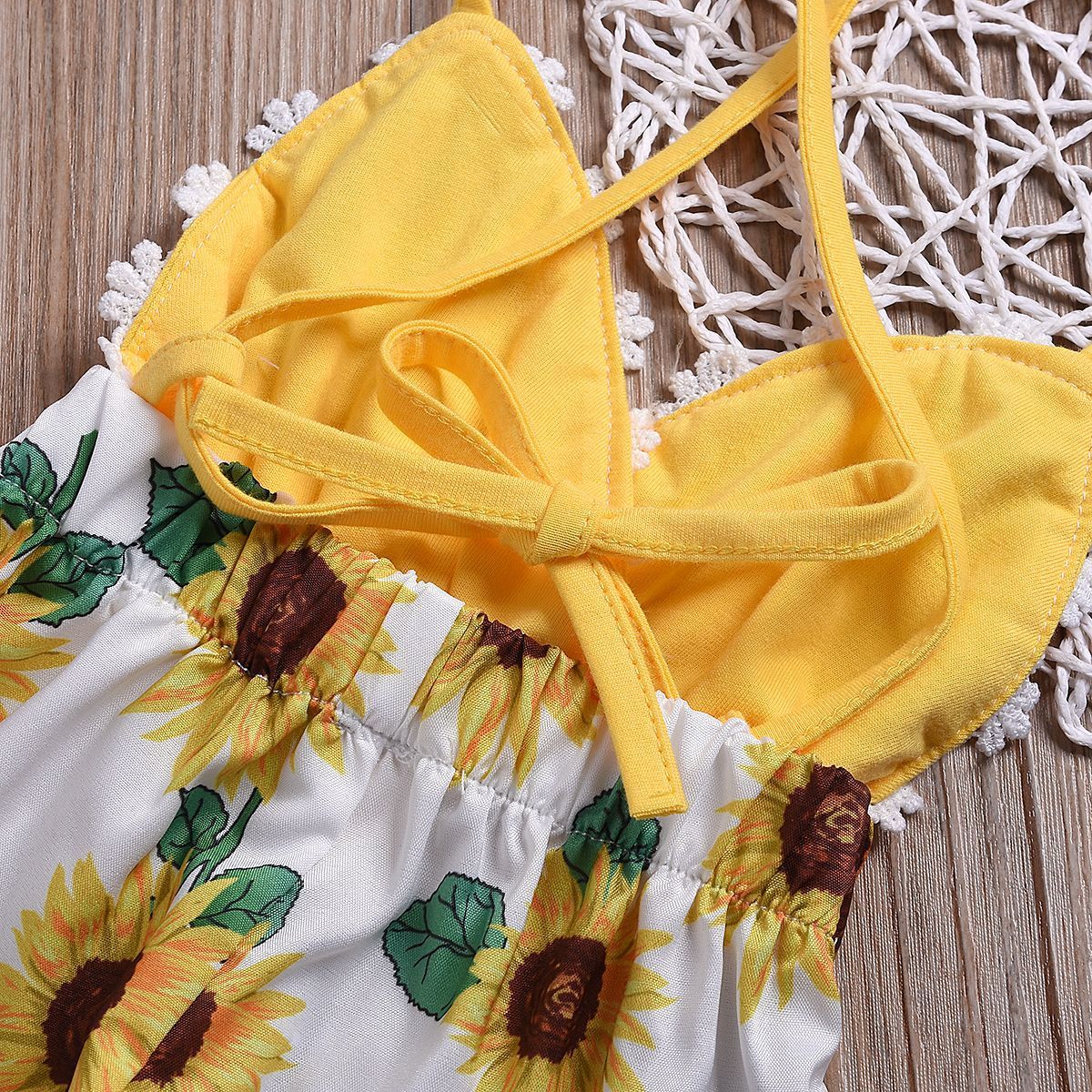 Children Sunflower Sling Lace Jumpsuit
