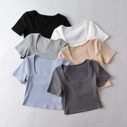 Summer Cropped Square Neck T-shirt