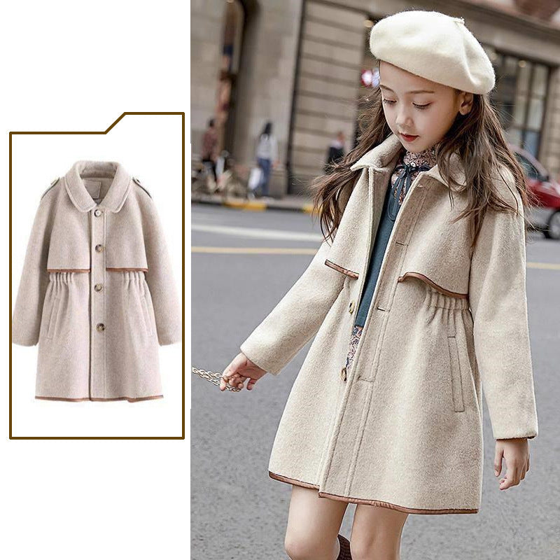 Color Woolen Coat, British Fashion Mid-length Coat, Waist Thickened