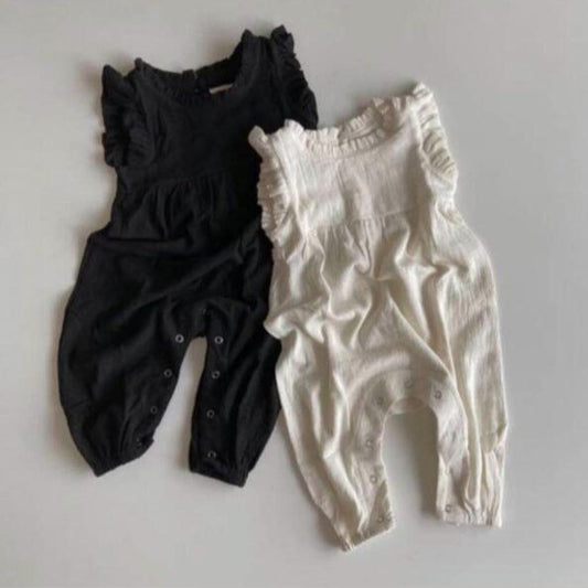 Casual Flounced Sleeve Lace  Cotton And Linen Romper