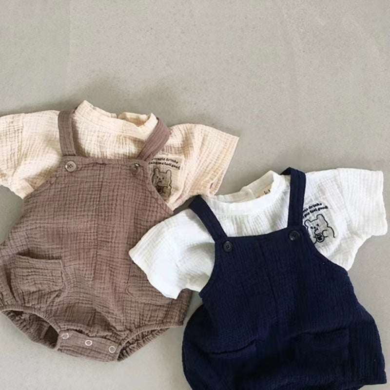 Short Sleeves For Baby And Infants Suspender Pants Two-piece Suit