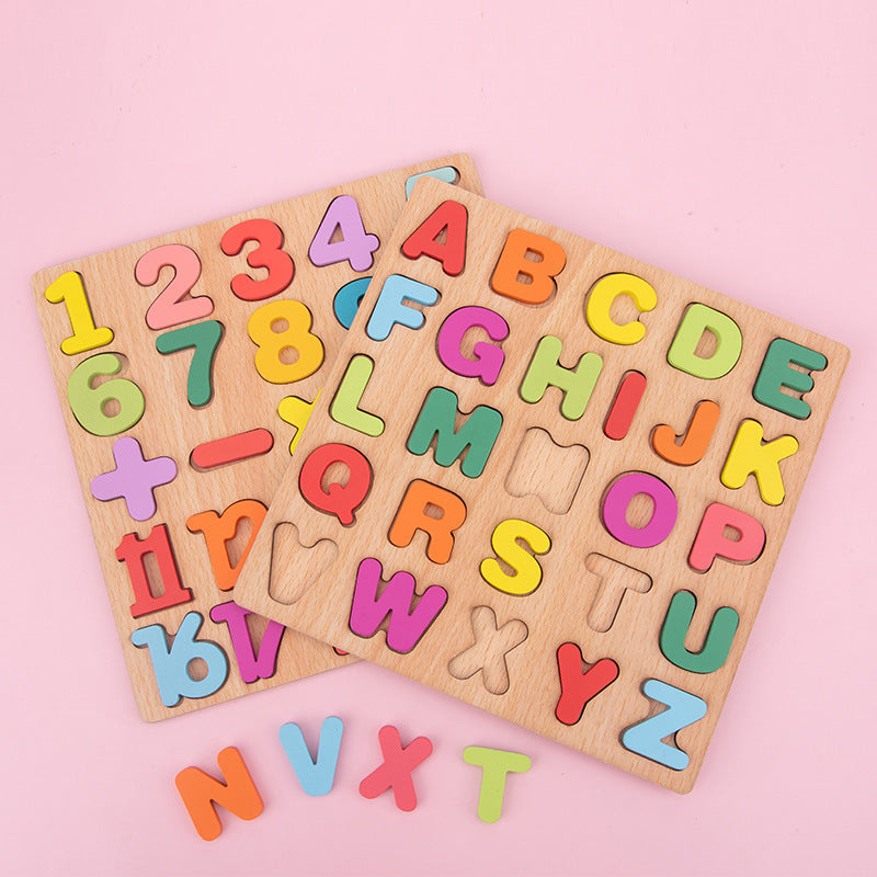 Wooden Numbers Letters Puzzle Board Educational Toys