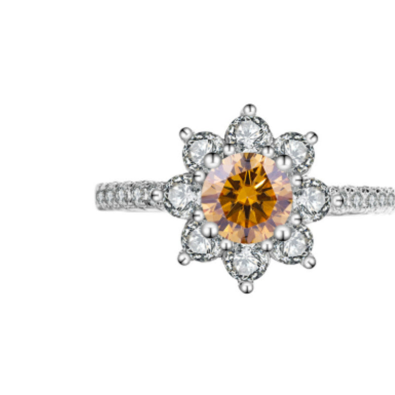 Sterling Silver  Ring Female Flower Diamond