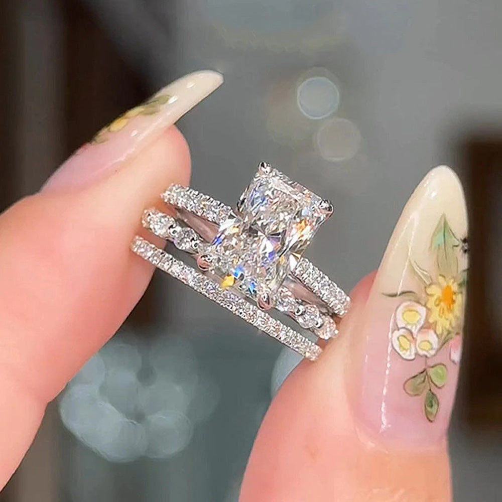 Silver Super Shiny Ice Flower Cut Zircon Ring