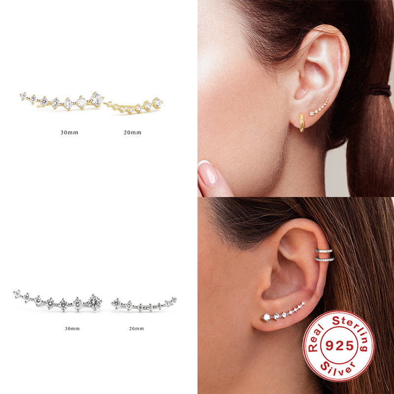 Silver Single Row Shiny Diamond Ear Studs