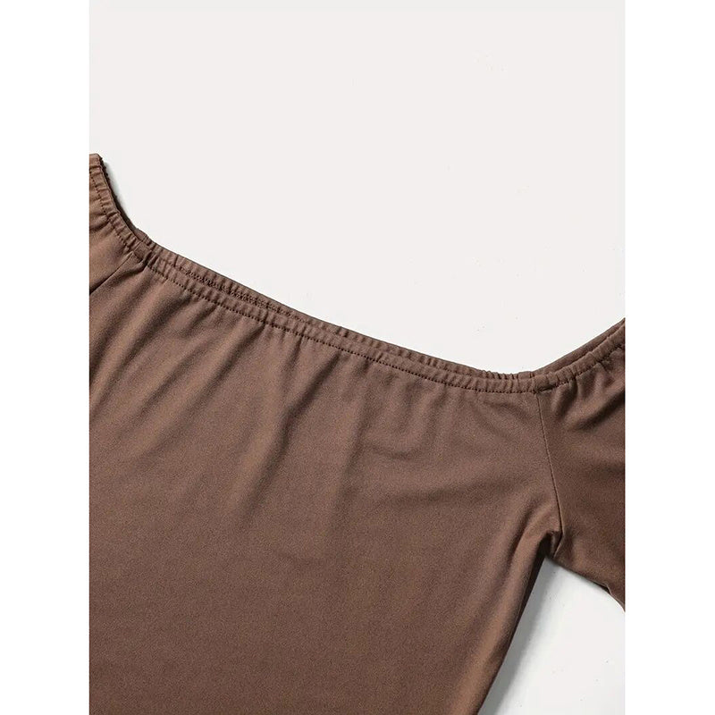Off-Shoulder Fringe Top, Sexy Slim Fitted Long Sleeve