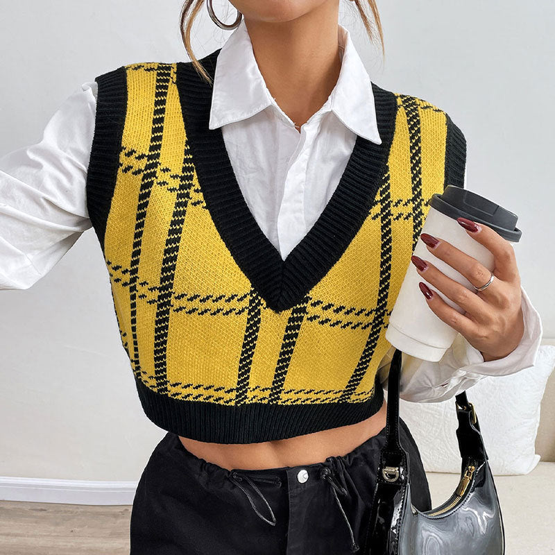 Women's V-neck Plaid Waistcoat