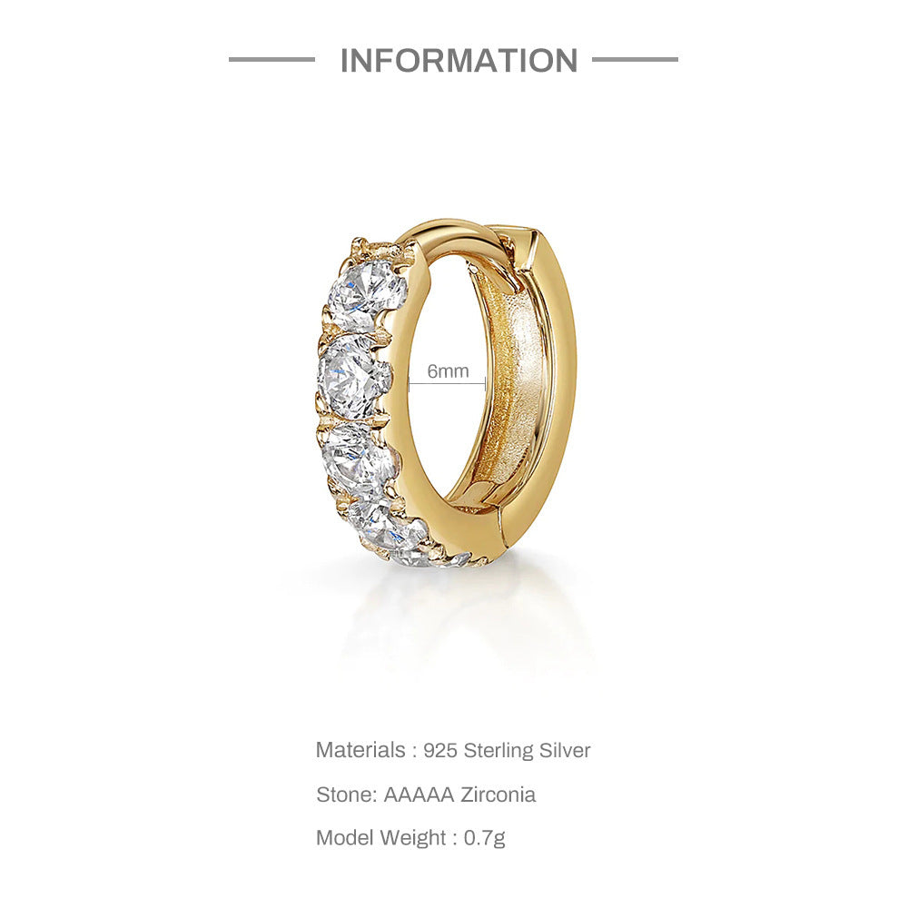 Sterling Silver Piercing Zircon With Diamond Earrings