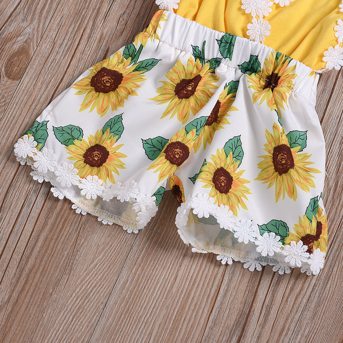 Children Sunflower Sling Lace Jumpsuit