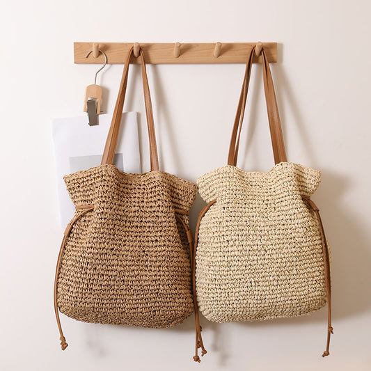Straw Bag Drawstring Hand-carrying Shoulder Bag