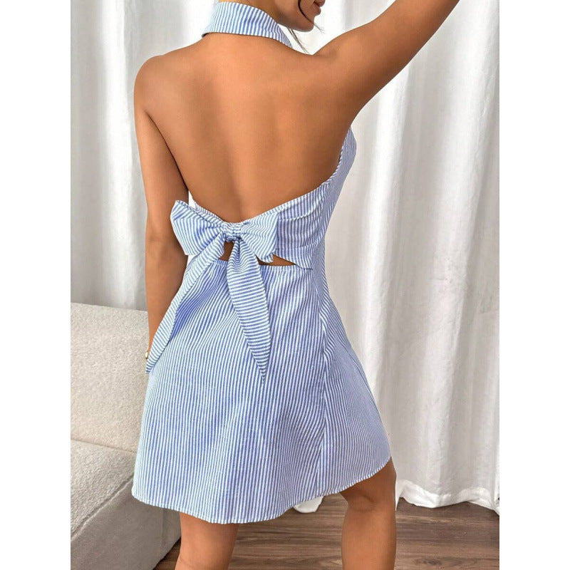 Backless Lace Up  Button Sling Dress
