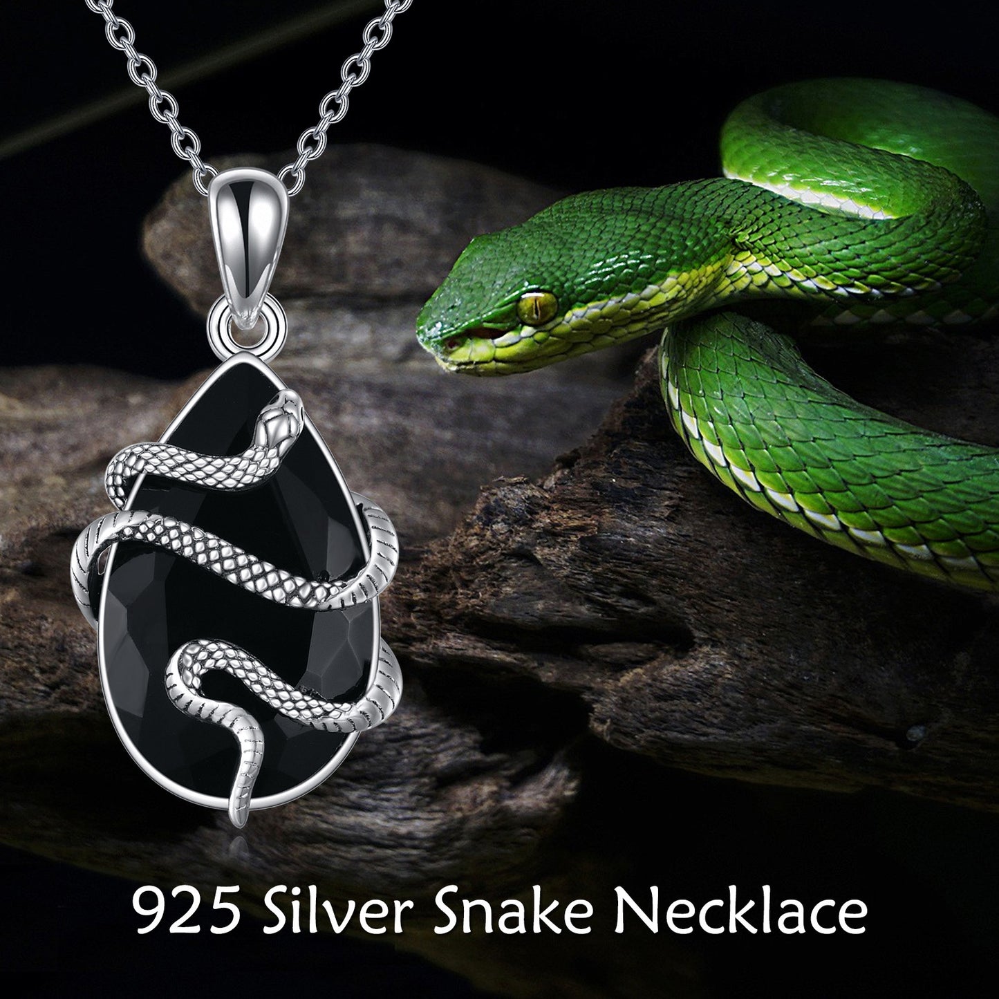 Sterling Silver Black Obsidian Tourmaline Crystal Snake