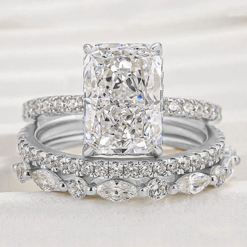 Silver Super Shiny Ice Flower Cut Zircon Ring