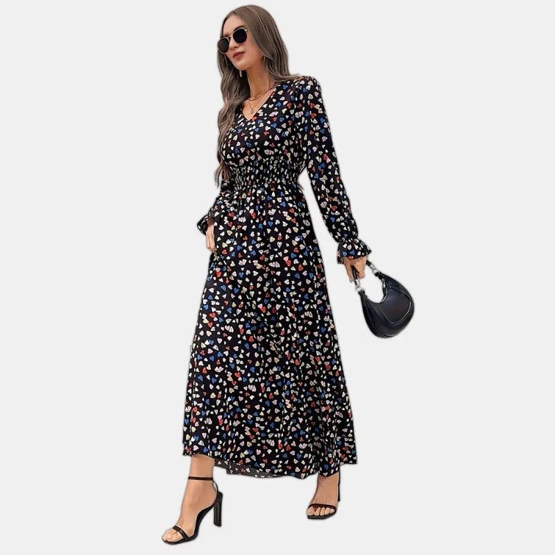 Women's V-Neck Floral Print Long Sleeve Elegant Bodycon Dress For Spring&Summer