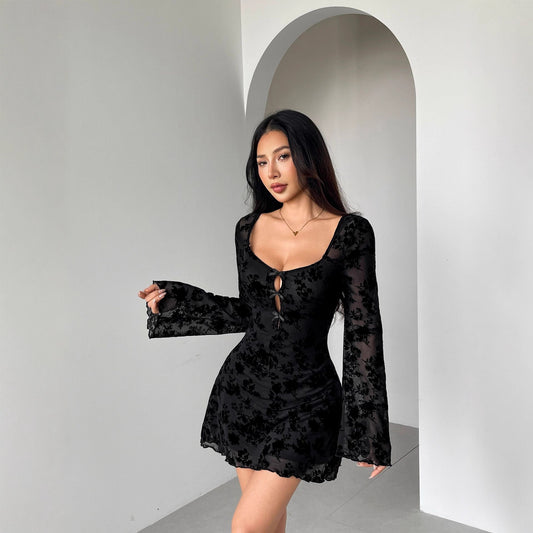 Floral Hollow Bow Dress