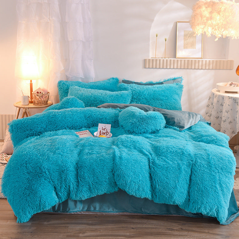 Luxury Thick Fleece Duvet Cover Winter Warm Bed Fluffy Plush Bedclothes