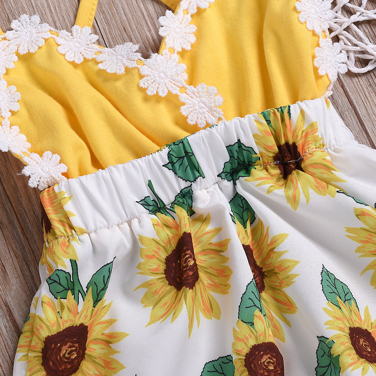 Children Sunflower Sling Lace Jumpsuit